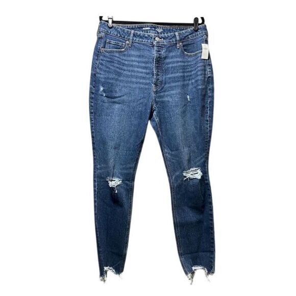 Old‎ Navy Extra High-Rise Pop Icon Skinny Jeans Distressed Raw Hem Size 16 - Picture 1 of 9
